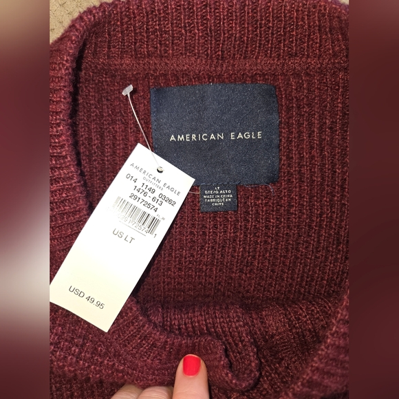 New American Eagle Outfitters Men's large tall burgundy henley sweater pullover - Picture 7 of 9